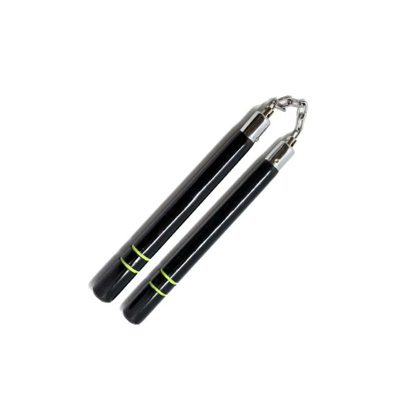 NUNCHAKU ROUND BLACK WITH YELLOW RING CHAIN 12" - MA-C111