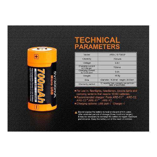 Fenix ARB-L16-700up 700mah 16340 battery