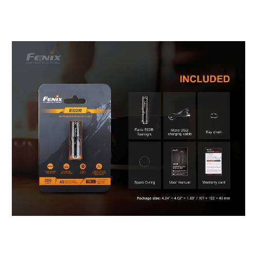 Fenix E02R Flashlight Black - 200 Lumens