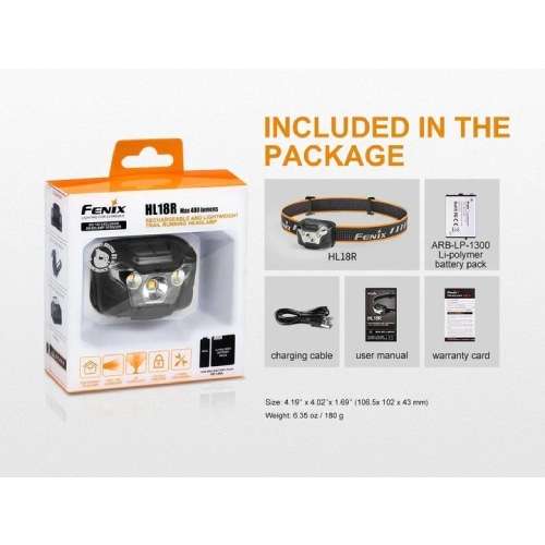 Fenix Headlamp HL18R Black 400 Lumens - Rechargeable