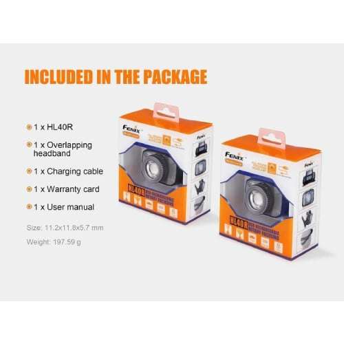 Fenix Headlamp HL40R Black/Grey 600 Lumens - Rechargeable