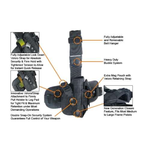 UTG Special OPS Tactical Universal Leg Holster Black Right Hand - PVC-H178B