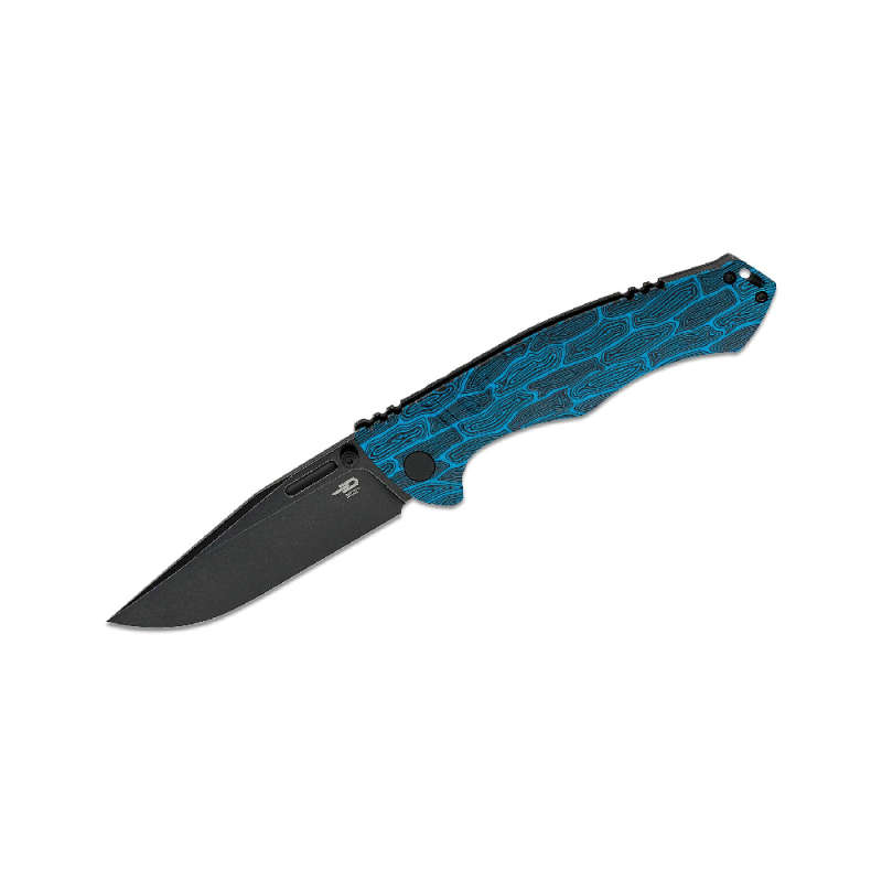 BESTECH Black and Blue Keen II Damascus Folding Knife - BT2301D