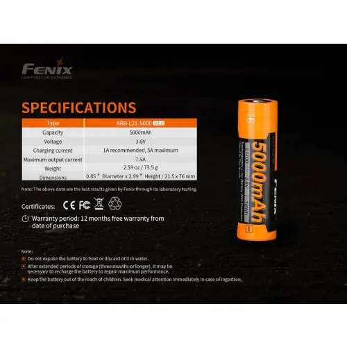 Fenix ARB-L21-5000 V2.0 21700 Li-ion Rechargeable Battery