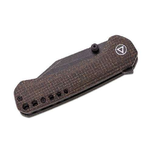 QSP QS145-A2 KESTREL LINER LOCK 14C28N  BLACK STONEWASHED DARK BROWN MICARTA