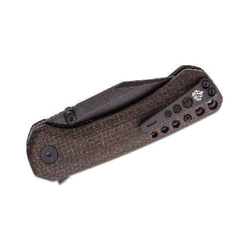 QSP QS145-A2 KESTREL LINER LOCK 14C28N  BLACK STONEWASHED DARK BROWN MICARTA
