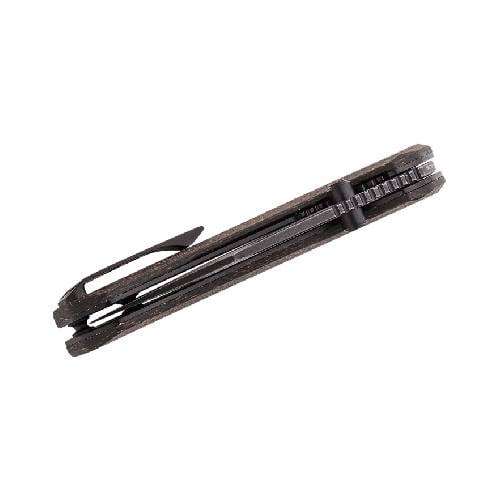 QSP QS145-A2 KESTREL LINER LOCK 14C28N  BLACK STONEWASHED DARK BROWN MICARTA