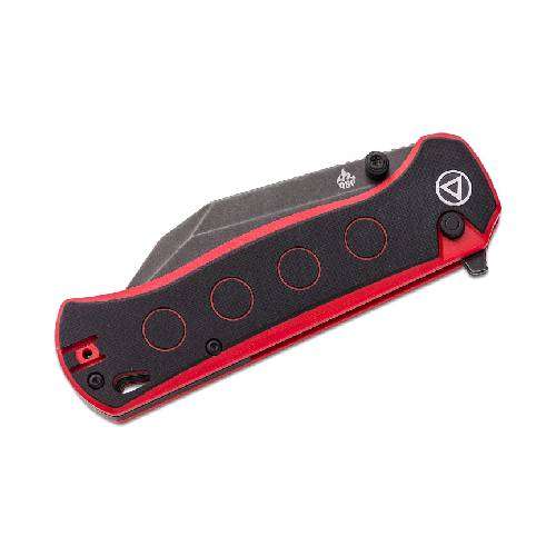 QSP QS149-A2 SWORDFISH BUTTON LOCK 14C28N BLACK  STONEWASHED BLACK/RED G10