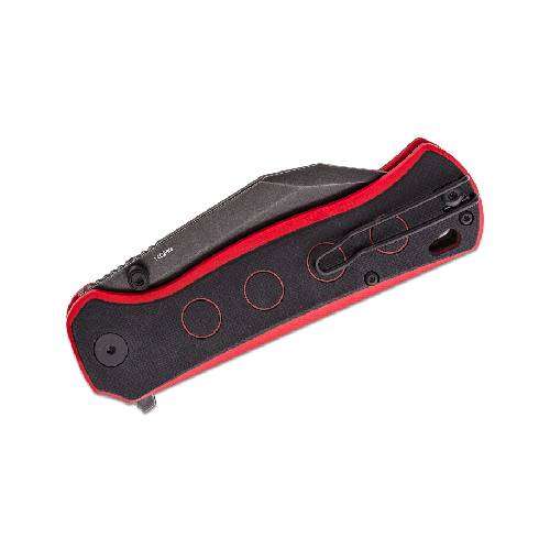 QSP QS149-A2 SWORDFISH BUTTON LOCK 14C28N BLACK  STONEWASHED BLACK/RED G10