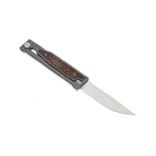 Reate Exo-titanium Bead Blast Drop Point Satin Finish Burlap Micarta