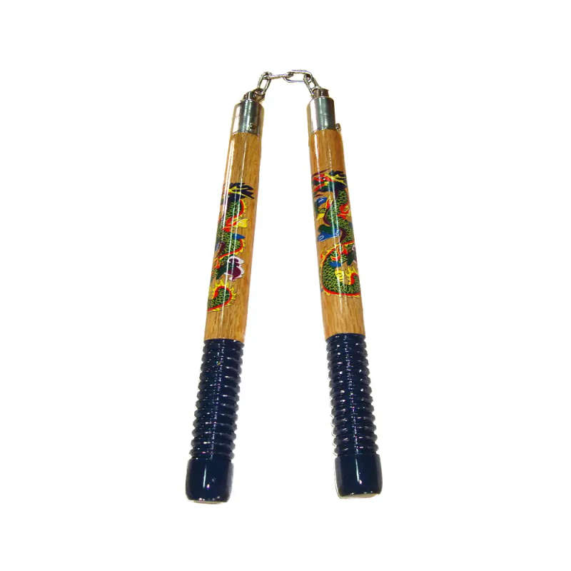 WOODEN B.B. ROUND CHAKU, 19 GROOVES BLUE HANDLE 12" - C121