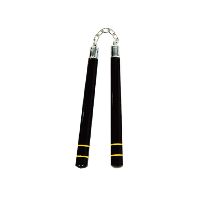 WOODEN B.B. ROUND CHAKU 12" BLACK W/2 YELLOW STRIPES - C111