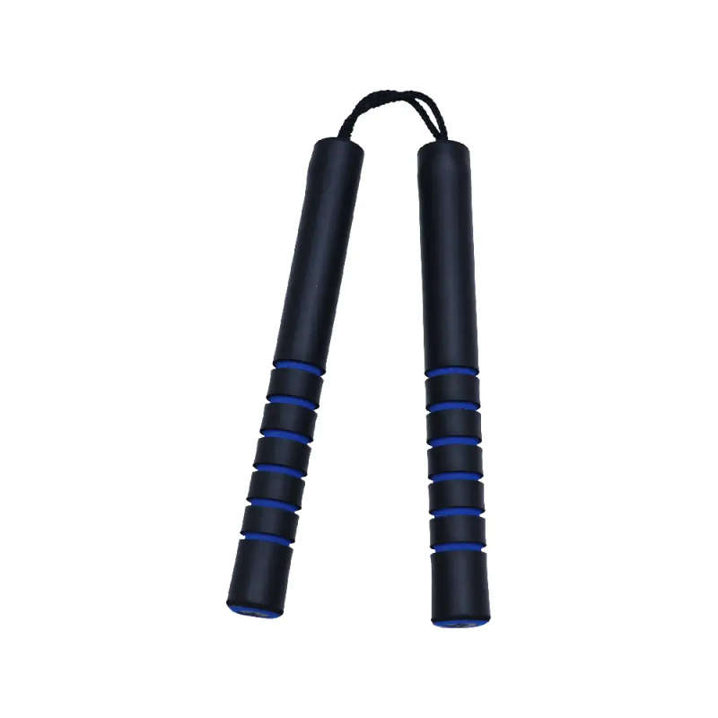 STRING FOAM CHAKU BLACK  W/BLUE GRIP 12"- E128