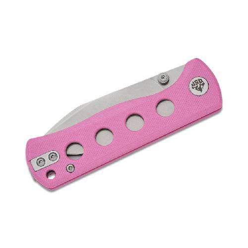 QSP CANARY FOLDER LINER LOCK 14C28N STONEWASHED PINK G10 - QS150-H1 