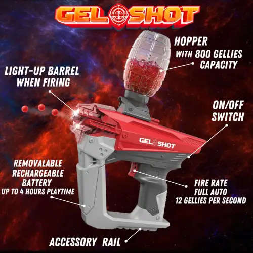 Gel Shot Blaster - Fully Automatic with 10 000 Gellies Water Beads - Red - GS-1000-RB