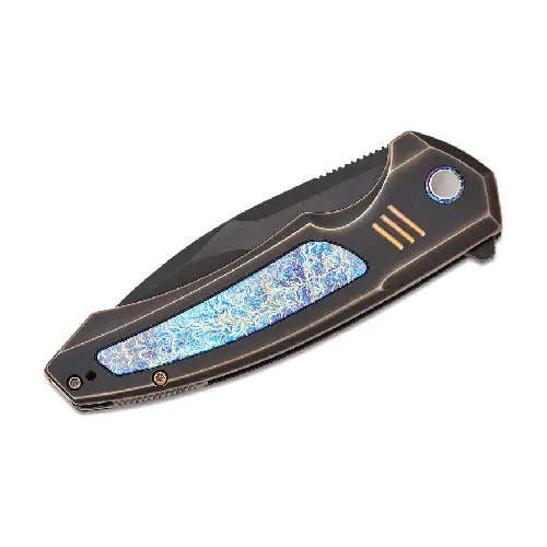 WE Hyperactive  Bronze / Black Titanium Handle With Flamed Titanium Inlay Black Stonewashed Bevel...