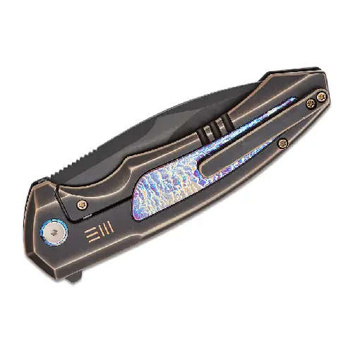 WE Hyperactive  Bronze / Black Titanium Handle With Flamed Titanium Inlay Black Stonewashed Bevel...