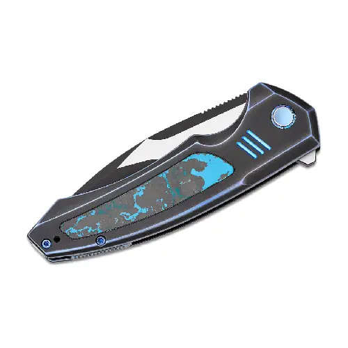 WE Hyperactive Blue / Black Titanium Handle With Arctic Storm Fat Carbon Fiber Inlay Black Stonew...