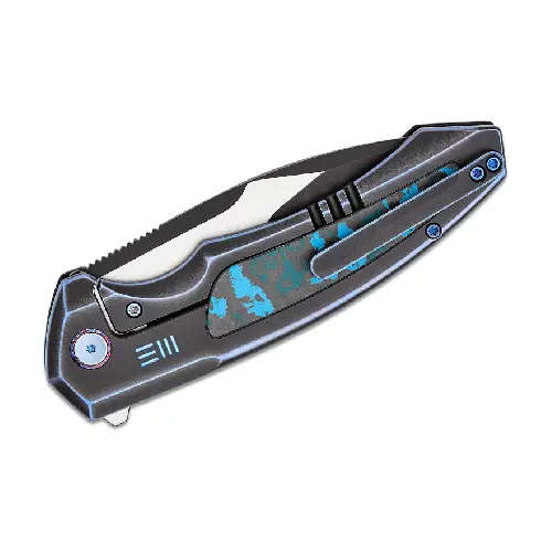 WE Hyperactive Blue / Black Titanium Handle With Arctic Storm Fat Carbon Fiber Inlay Black Stonew...
