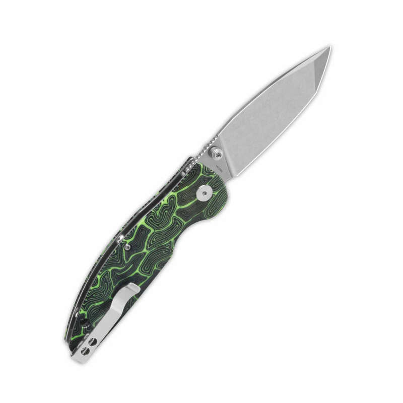 QSP Turtle Punk Liner Lock, 14C28N Stonewashed, Black/green G10 - QS158-C1
