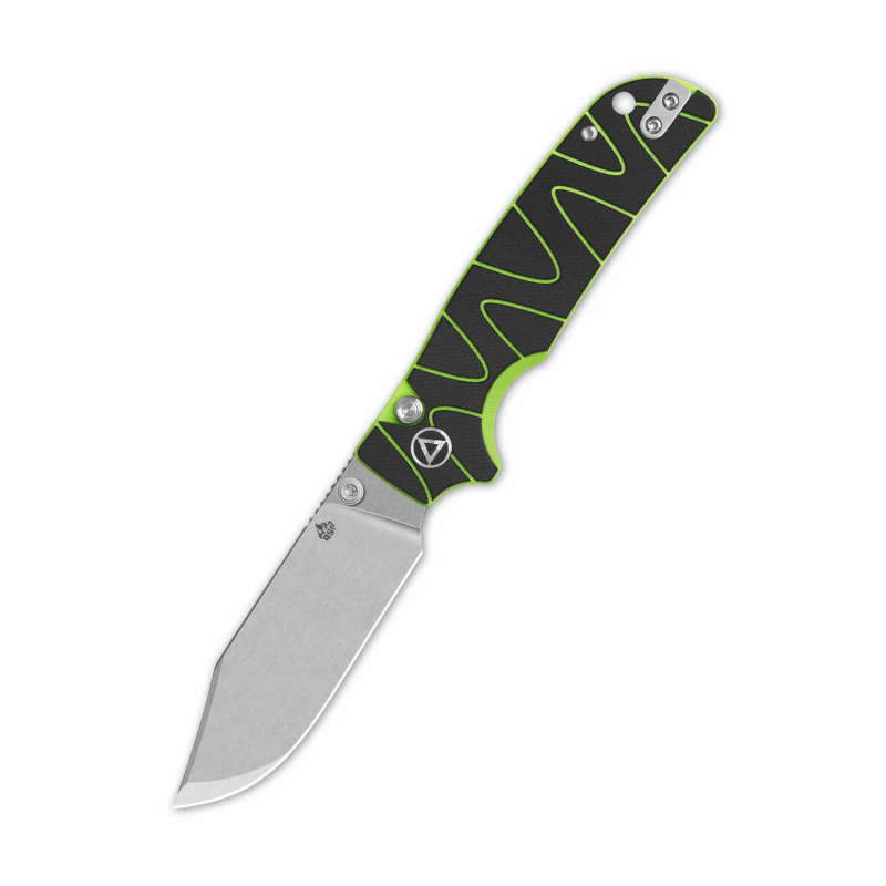 QSP Kali Button Lock, 14c28n Stonewashed, Black/neon G10 - QS159-C1