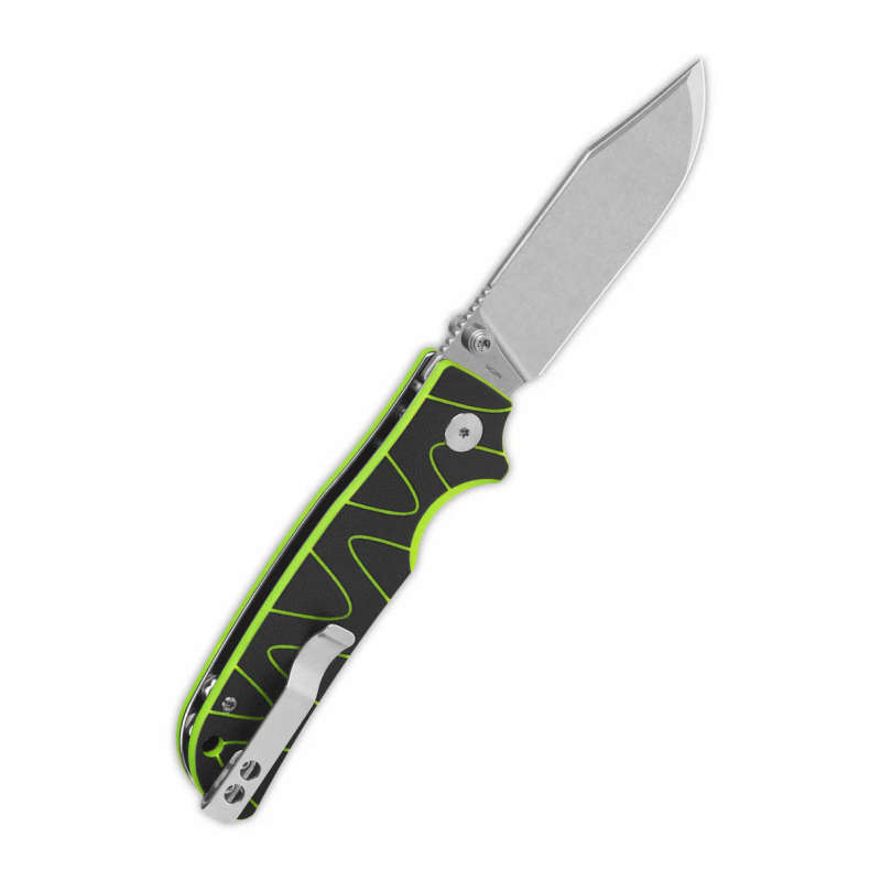 QSP Kali Button Lock, 14c28n Stonewashed, Black/neon G10 - QS159-C1