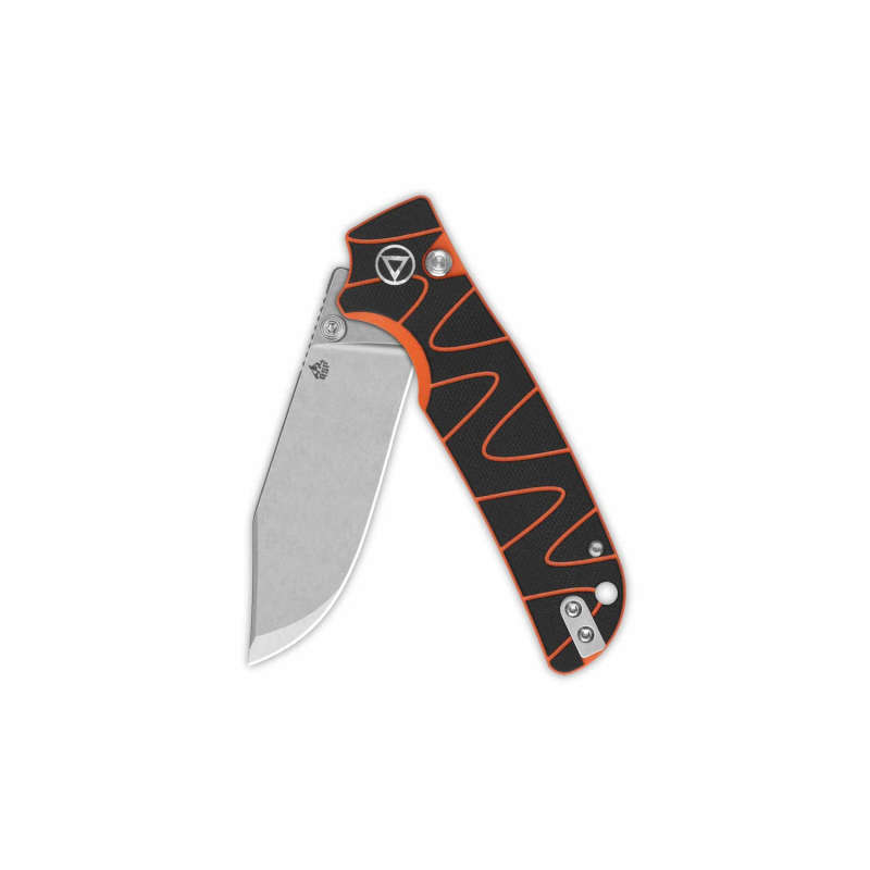 QSP Kali Button Lock, 14C28N Stonewashed, Black/orange G10 - QS159-D1