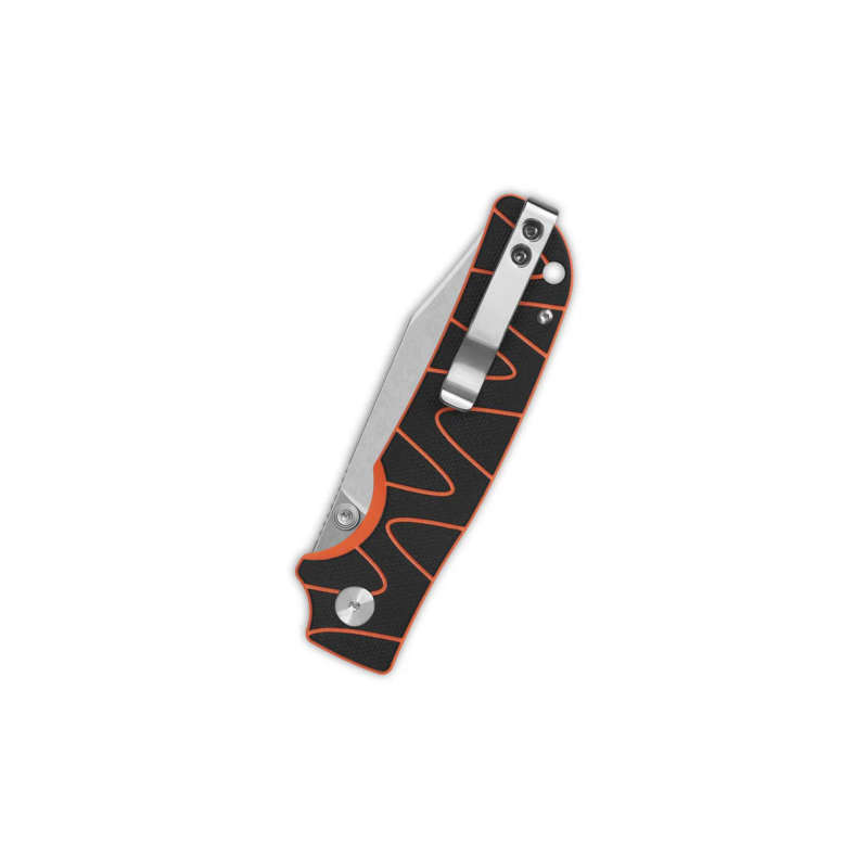 QSP Kali Button Lock, 14C28N Stonewashed, Black/orange G10 - QS159-D1