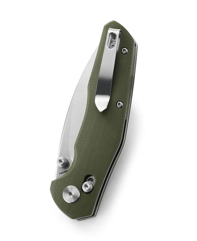 Bestechman Ronan Satin G10 OD Green Folding Knife - 14C28N - BMK02B