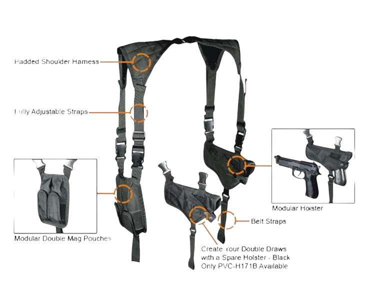 UTG Horizontal Shoulder Holster, Black - PVC-H170B