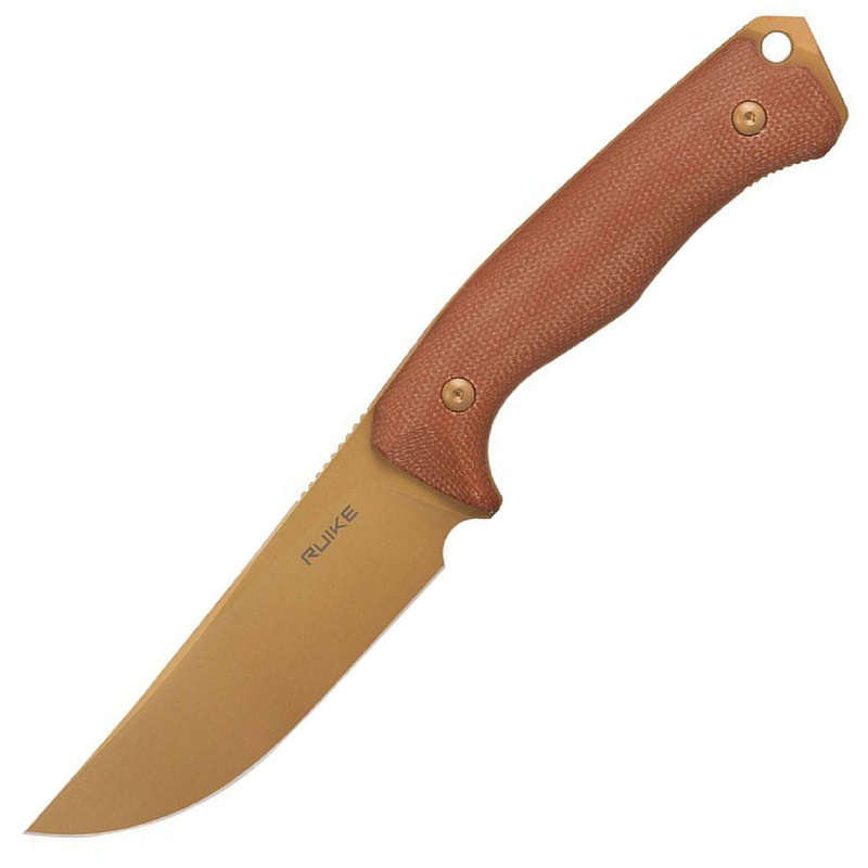 RUIKE F186-MN Fixed Blade Knife Gold Blade Brown Handle