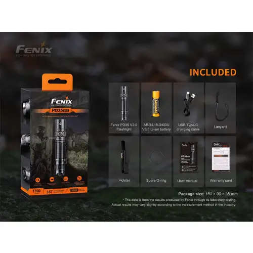 Fenix PD35 V3.0 LED Flashlight (Green) with 3400U V3.0