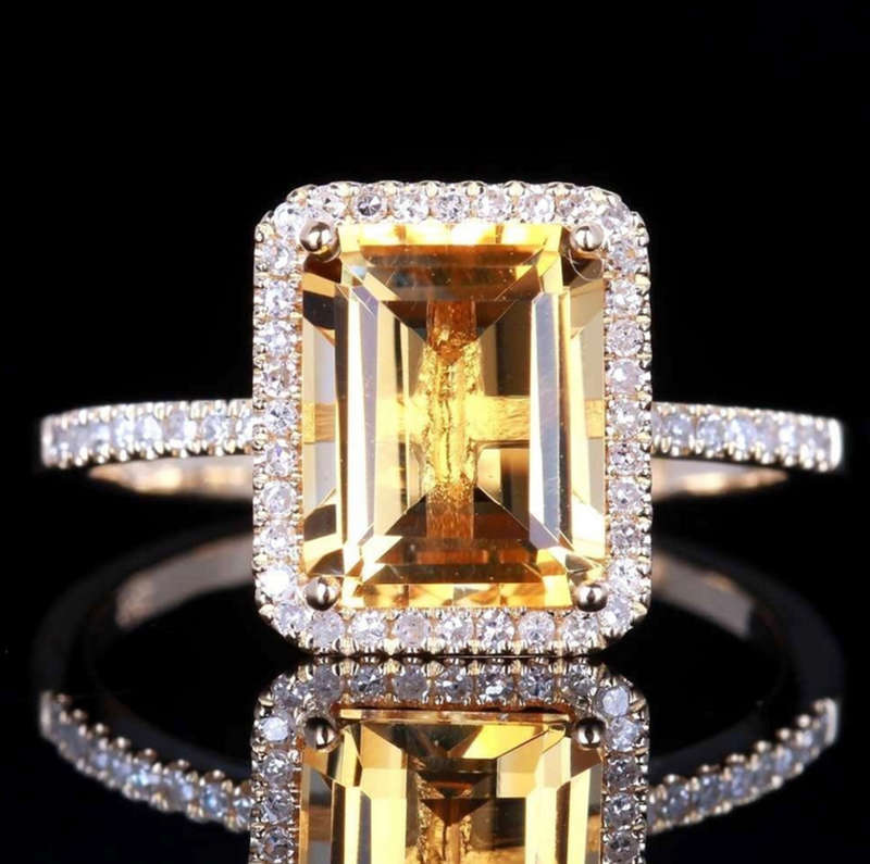 Fashion Champagne Yellow Gemstone Dress Ring