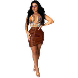 Summer Women PU Leather Mini Pleated Short Skirt