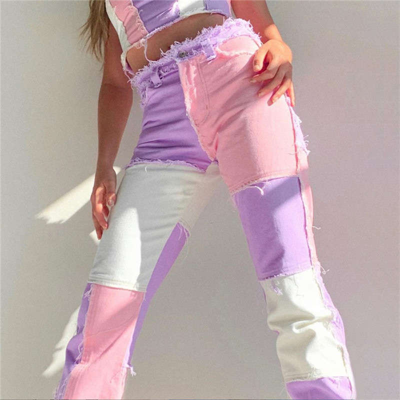 Heritage patchwork contrast colour denim jeans