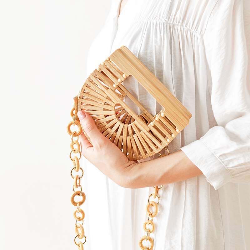 Semicircle bamboo small crossbody shoulder bag