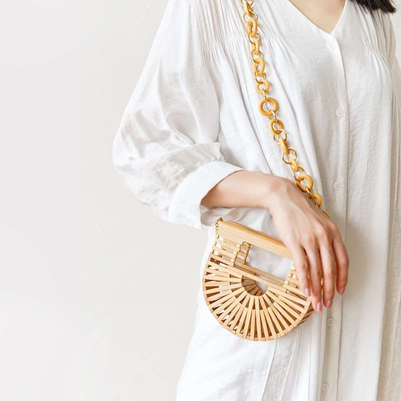 Semicircle bamboo small crossbody shoulder bag