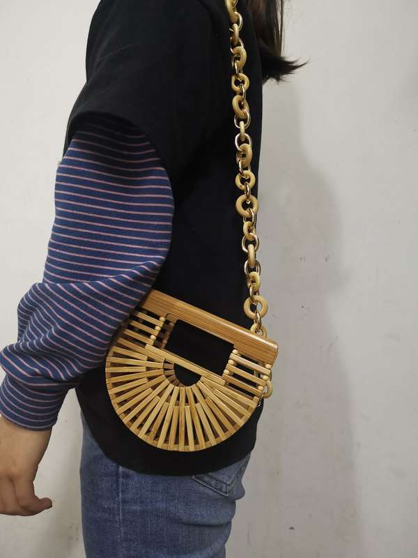 Semicircle bamboo small crossbody shoulder bag