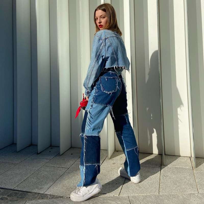 Heritage patchwork contrast colour denim jeans
