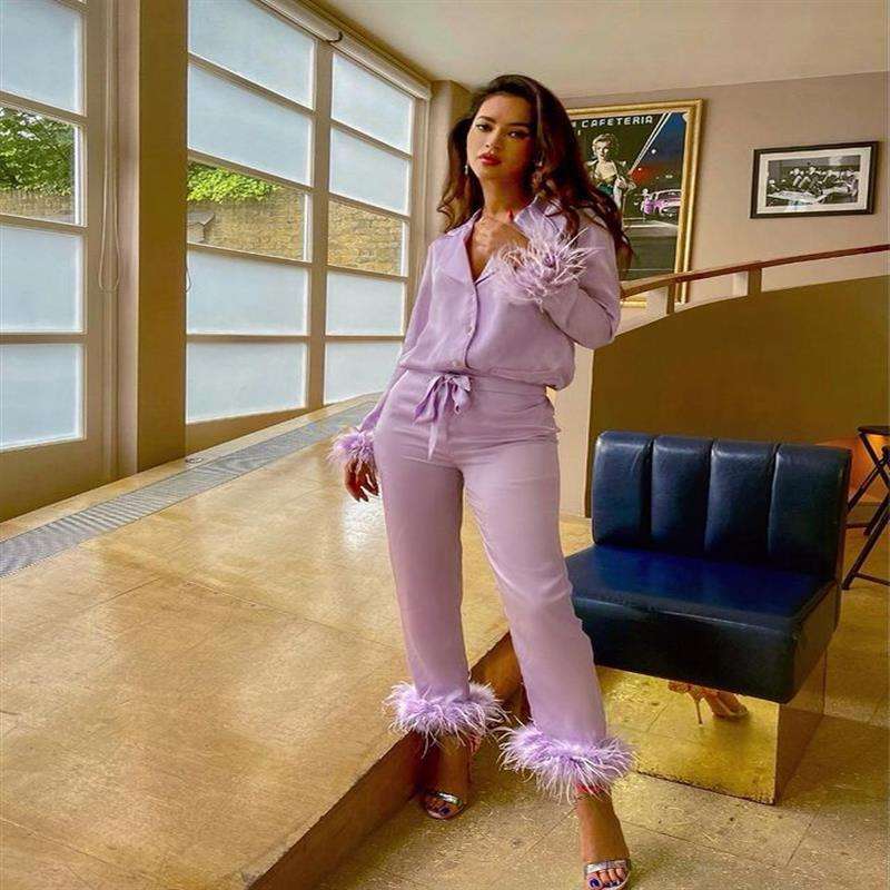 Ladies Feather Fringe Two-piece Loungewear