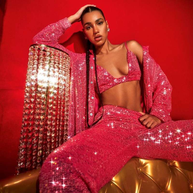 Rihanna sequin three-piece suit