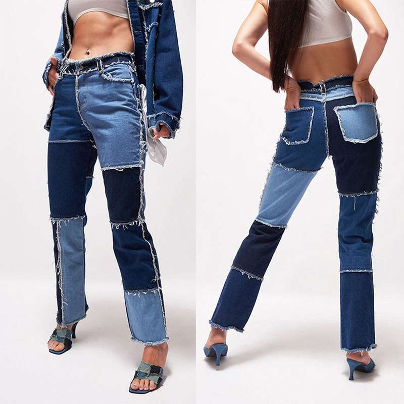 Heritage patchwork contrast colour denim jeans