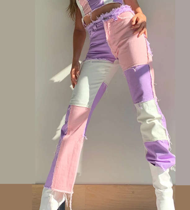 Heritage patchwork contrast colour denim jeans