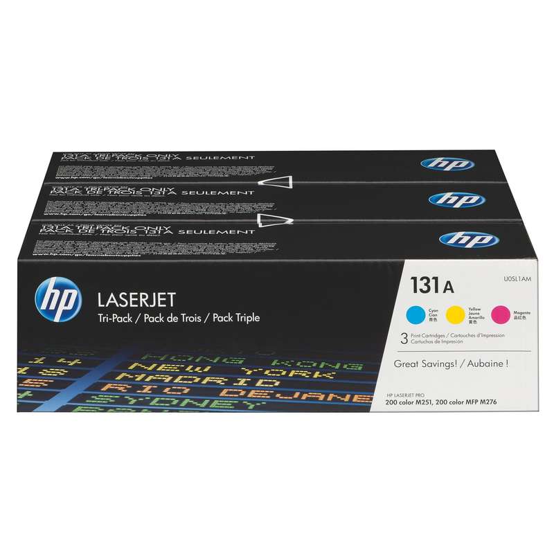 HP 131A 3-pack Cyan/Magenta/Yellow Original LaserJet Toner Cartridges,Per cartridge: 1,800 pages ...