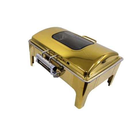 Gold Rectangular Flat Chafing Dish - With Window