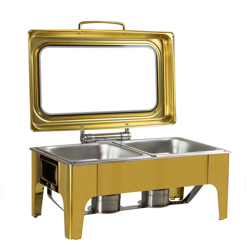 Gold Rectangular Chafing Dish - With Large Glass Display Window (DOUBLE)