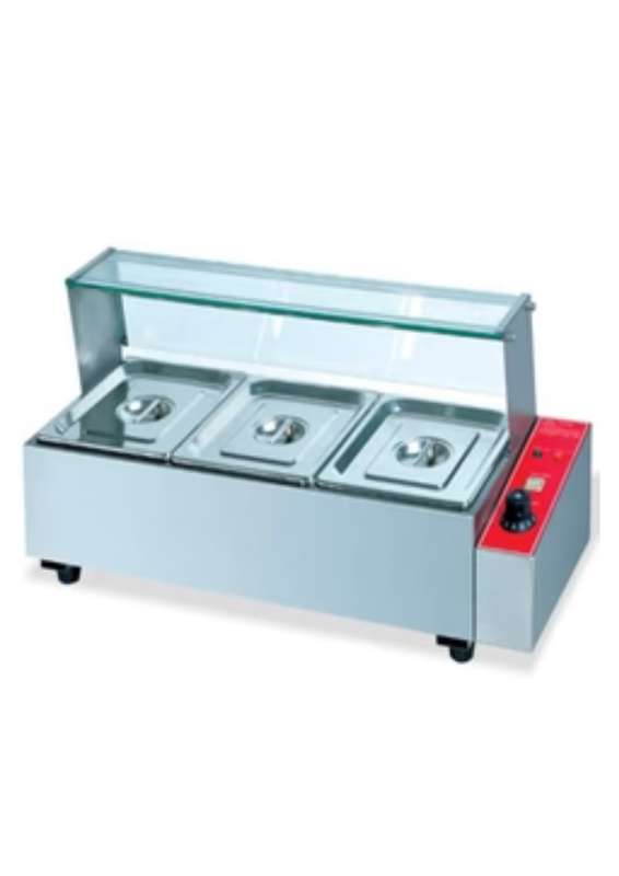 3 Divison Electric Bain Marie With Glass / Sneeze Guard (Table Top)