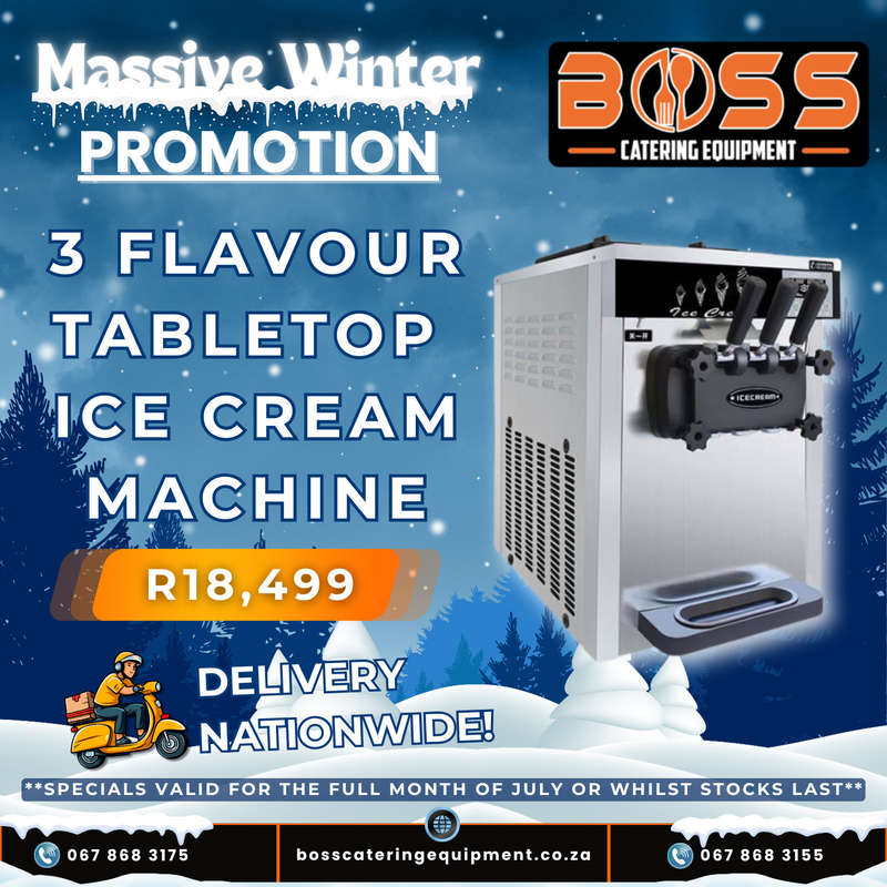 3 Flavour Table Top Ice Cream Machine - STAINLESS STEEL *WINTER SPECIAL*