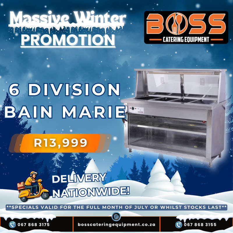6 Division Bain Marie With Glass (Floor Standing) *WINTER SPECIAL*