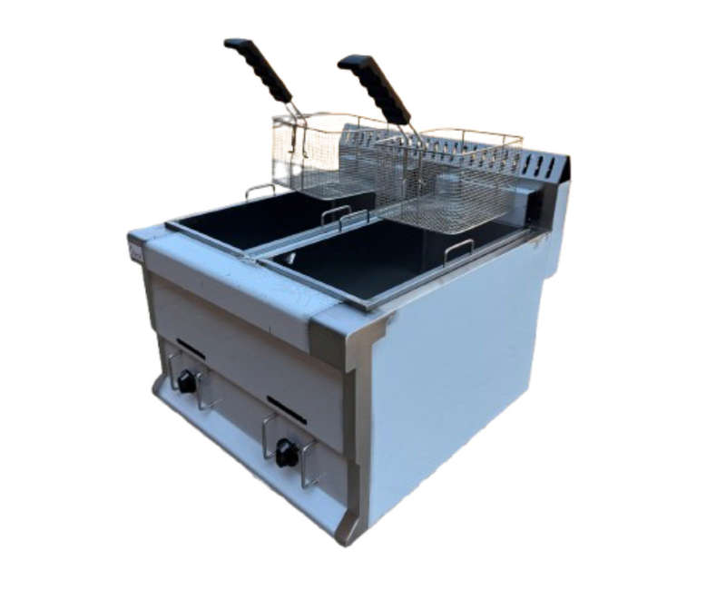 Double Gas Fryer (2X12.5LT) With Baskets + Lids - Countertop